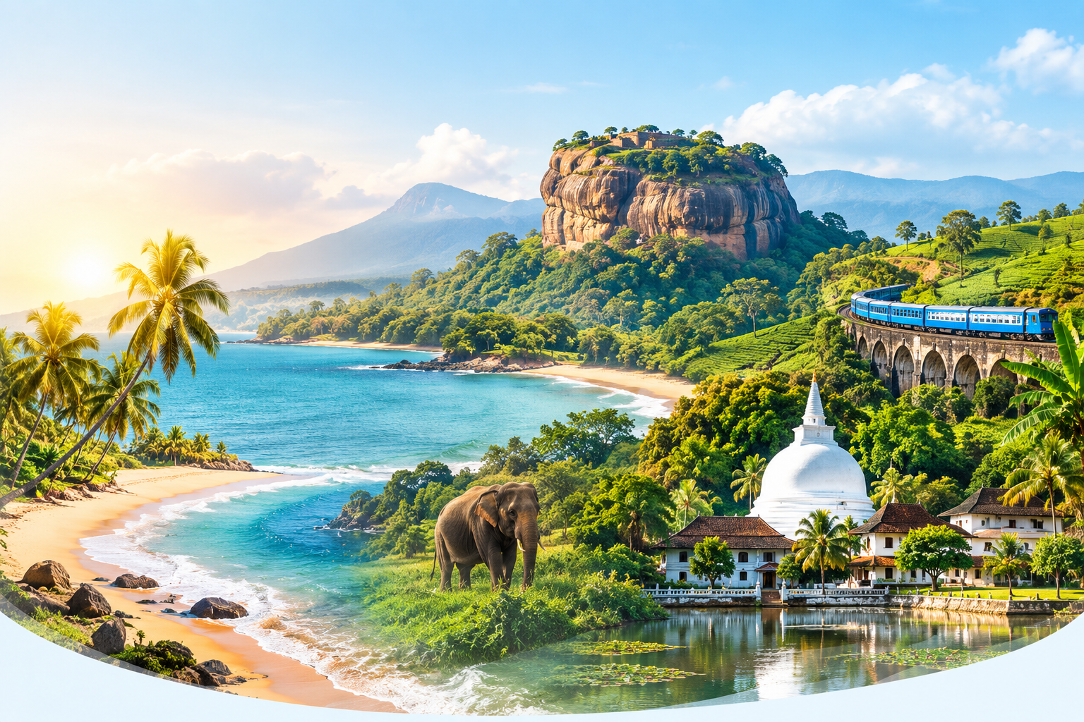 Sri Lanka coastline and Sigiriya rock